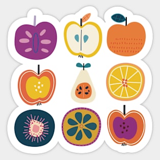 Stylized colorful fruits in retro style Sticker